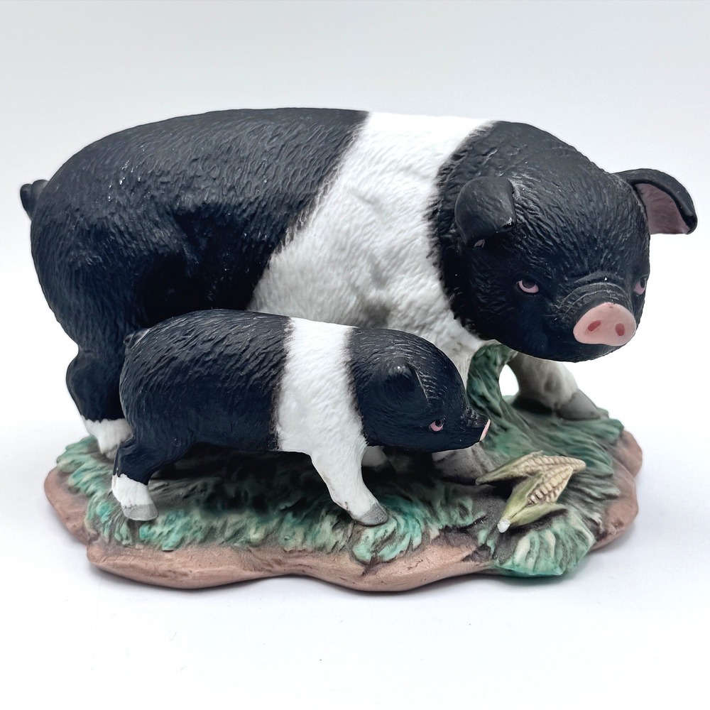 Vintage HOMCO Pig & Piglet Figurine Black White‎ Farmhouse Decor Cottagecore